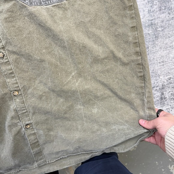 Vintage TAG Safari Shirt Mens Large Olive Khaki Colorblock Faded Travel Guide - Picture 3 of 11